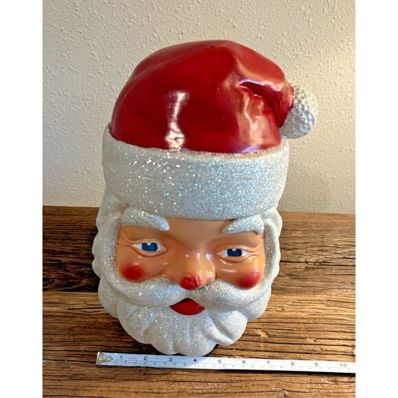 Vintage Blow Mold Christmas Santa Claus Head Glitter Used Nose Not Perfect - Picture 14 of 15